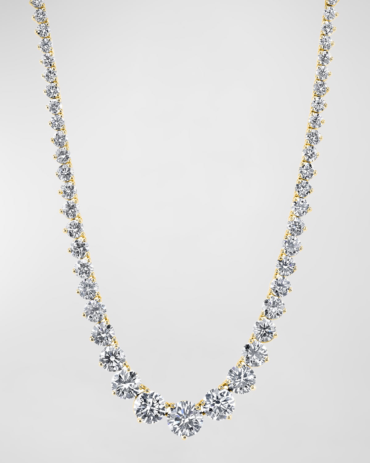 Neiman Marcus Diamonds 18K Gold 3-Prong Riviera 16" Diamond Necklace, 15.00tcw