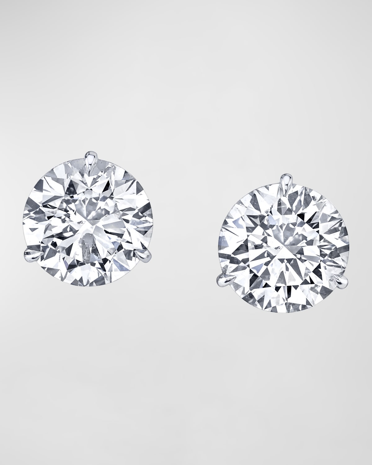 Neiman Marcus Diamonds 18K White Gold 3-Prong Diamond Martini Stud Earrings, 5tcw, 0.33"L / 0.33"W