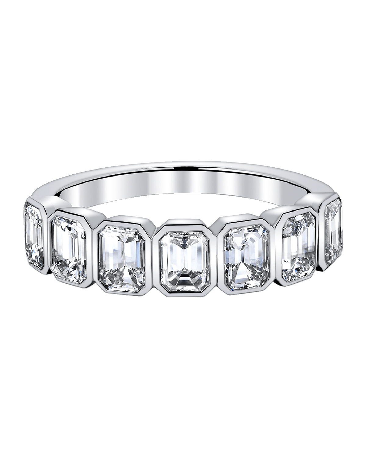 Neiman Marcus Diamonds Platinum 7 Stone Band with Bezel Set Emerald Cut Diamonds, 1.40ct