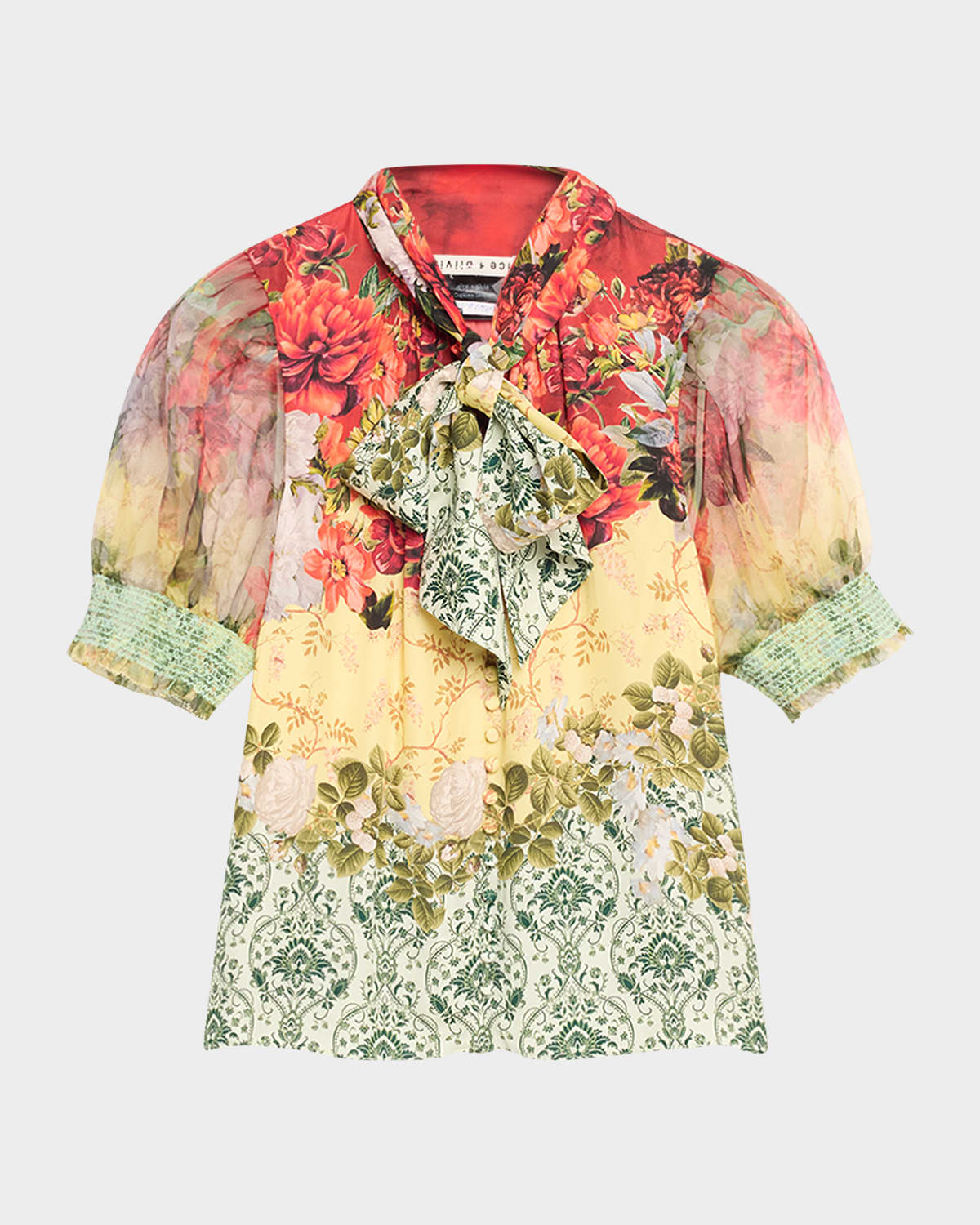 Alice + Olivia Brentley Tie Puff-Sleeve Blouse