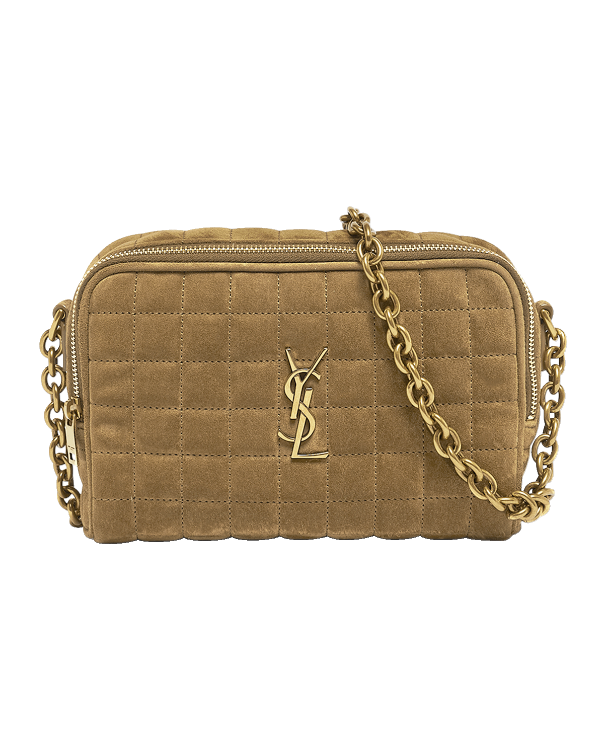 Saint Laurent Mini YSL Camera Crossbody Bag in Quilted Suede