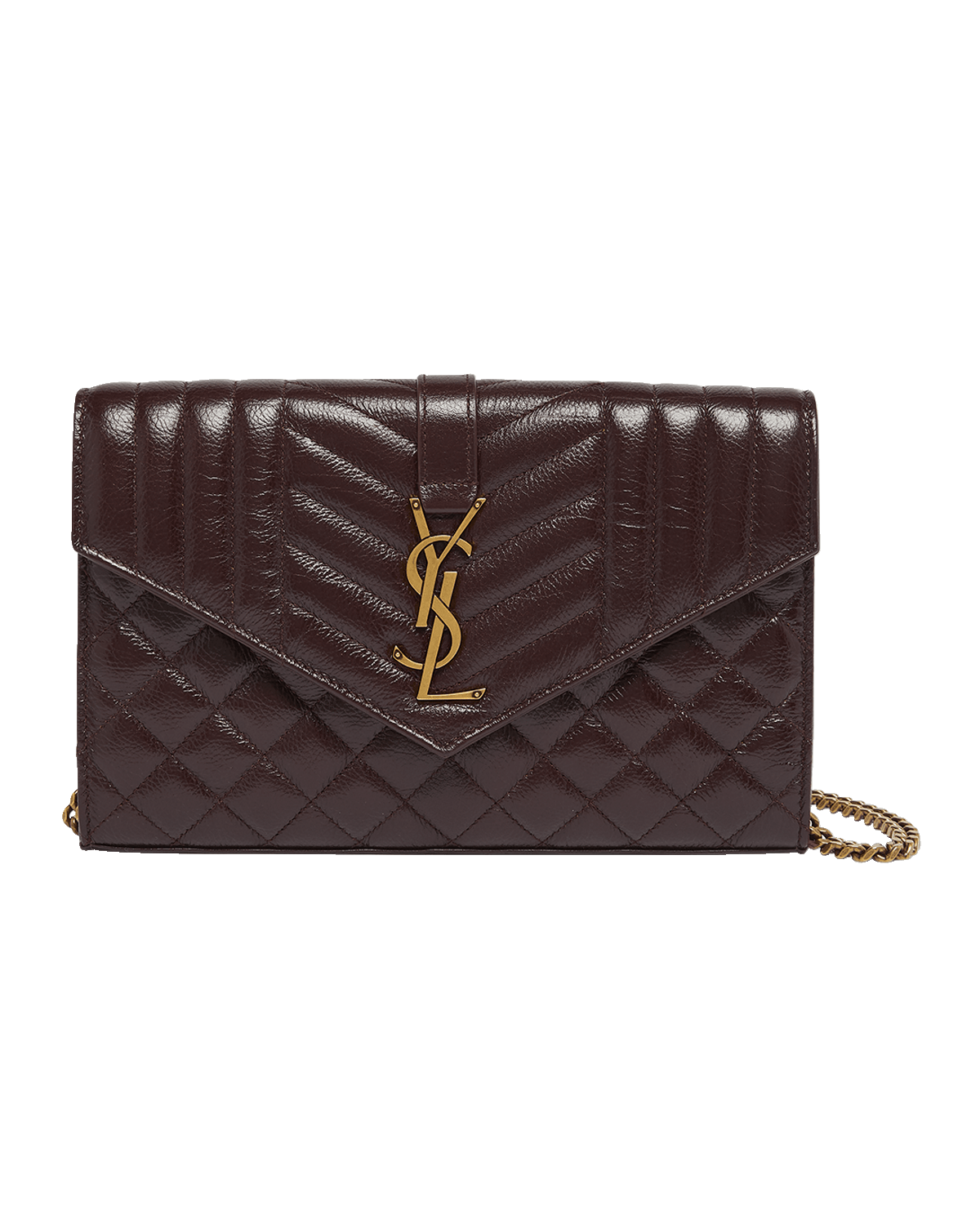 Saint Laurent Small YSL Envelope Wallet on Chain in Triquilt Leather