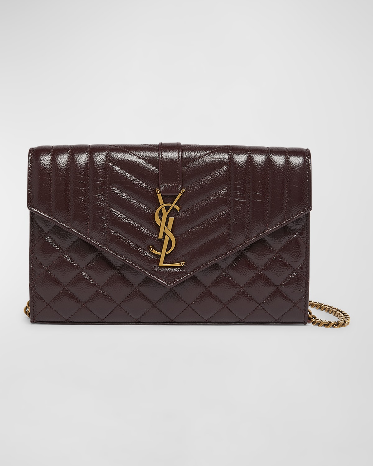 Saint Laurent Small YSL Envelope Wallet on Chain in Triquilt Leather