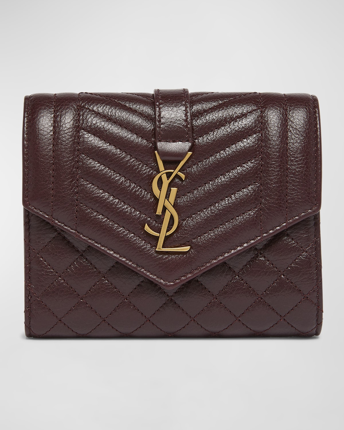 Saint Laurent YSL Trifold Compact Wallet in Quilted Leather
