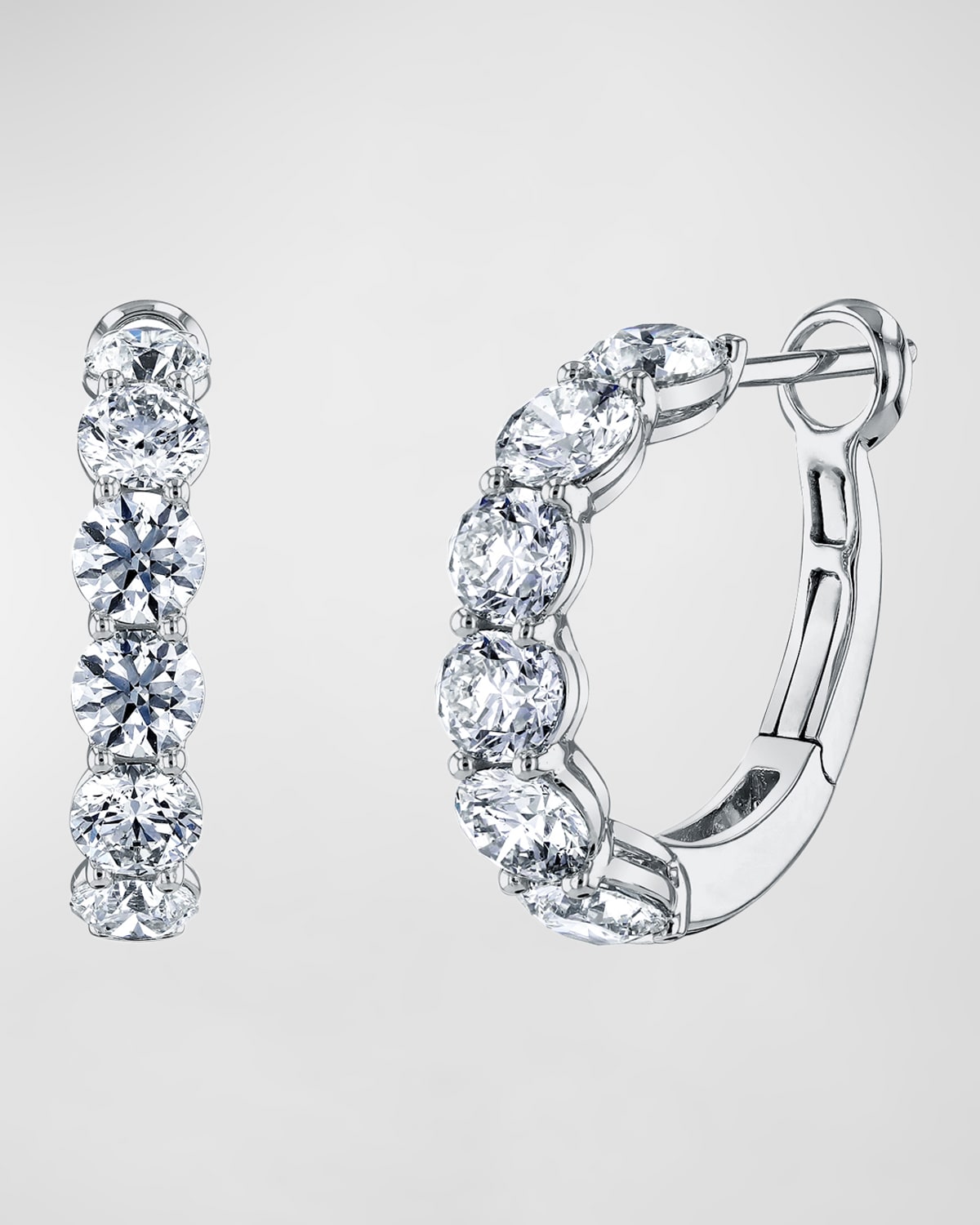 Neiman Marcus Diamonds 18K Gold Round Diamond Halfway Huggie Hoop Earrings, 5tcw/0.75"L