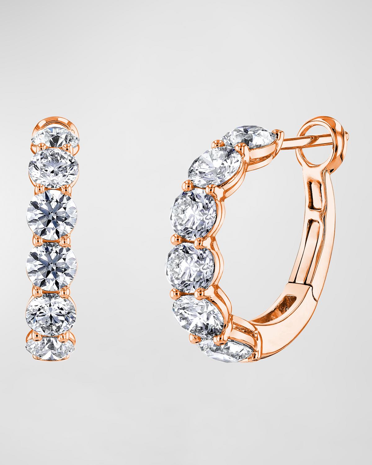 18K Gold Round Diamond Halfway Huggie Hoop Earrings, 5tcw/0.75"L