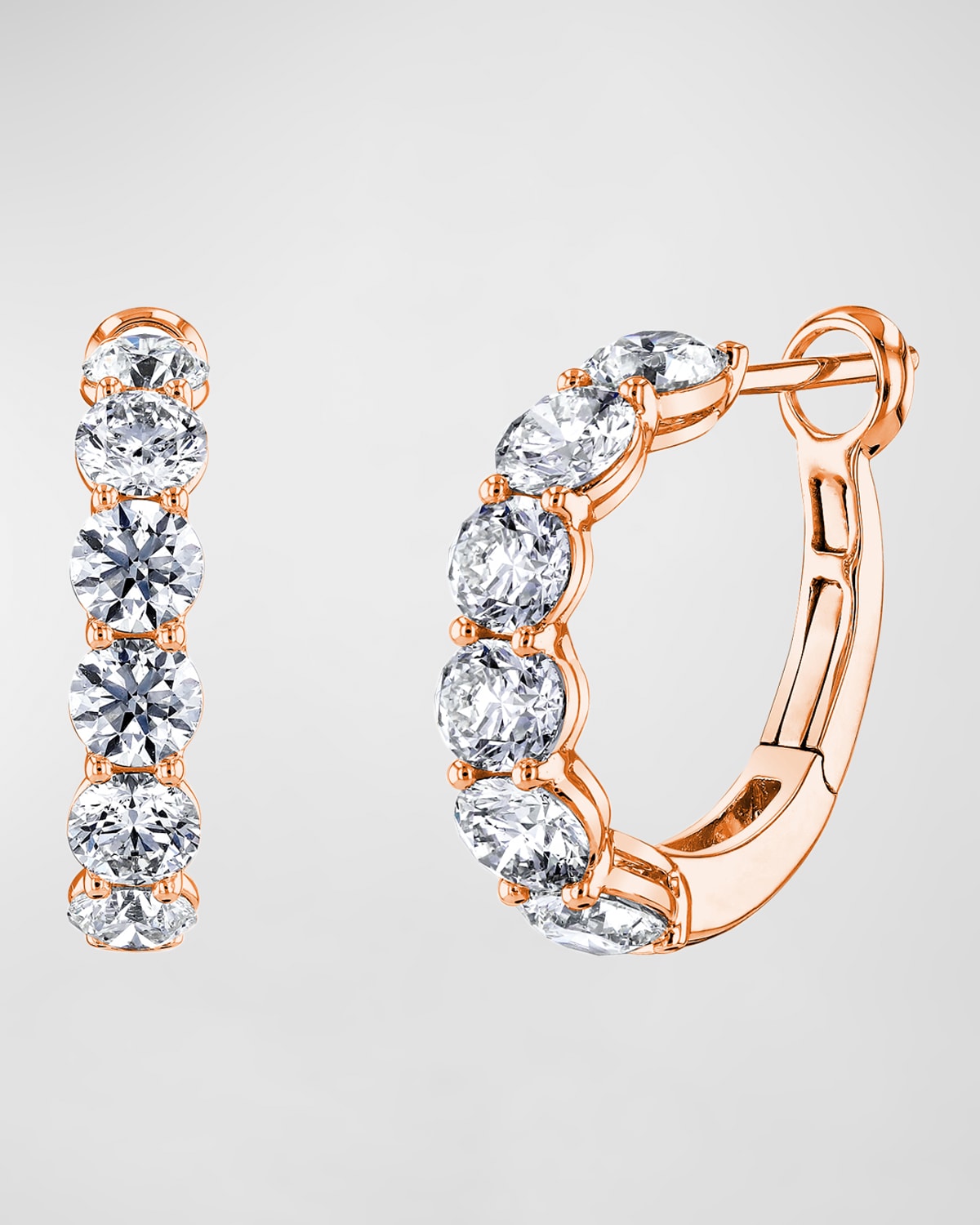 Neiman Marcus Diamonds 18K Gold Round Diamond Halfway Huggie Hoop Earrings, 5tcw/0.75"L