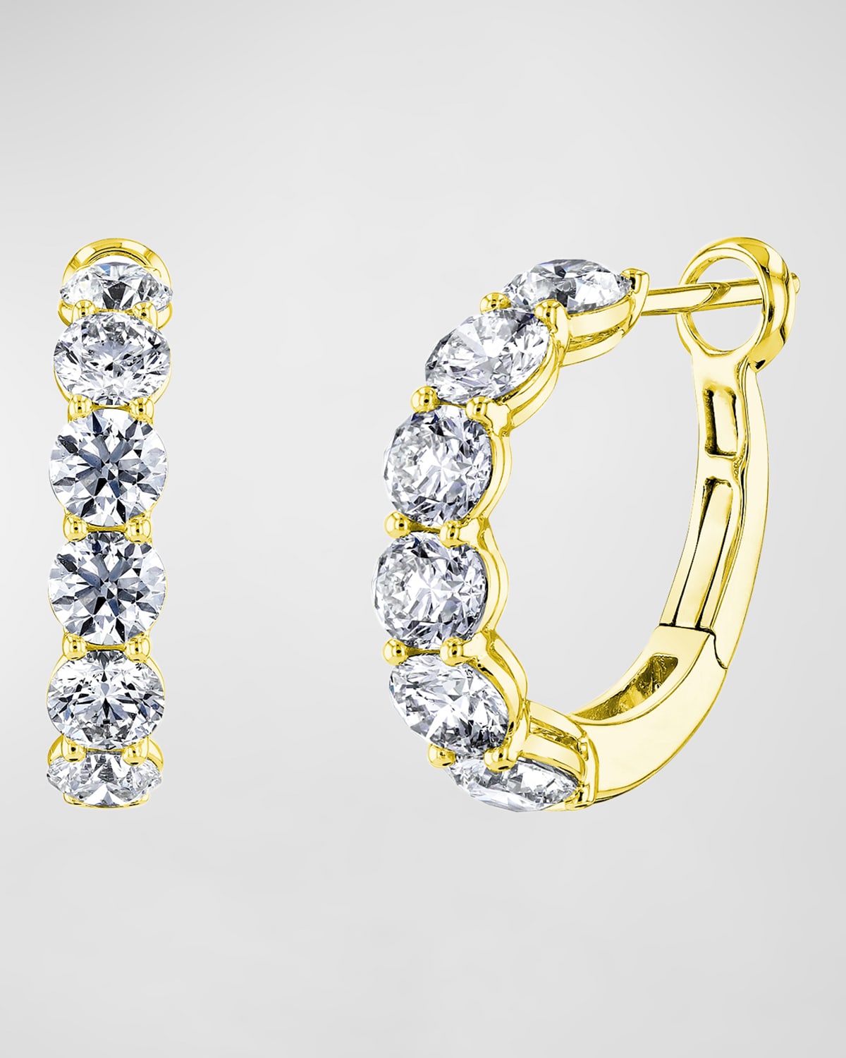 Neiman Marcus Diamonds 18K Gold Round Diamond Halfway Huggie Hoop Earrings, 5tcw/0.75"L