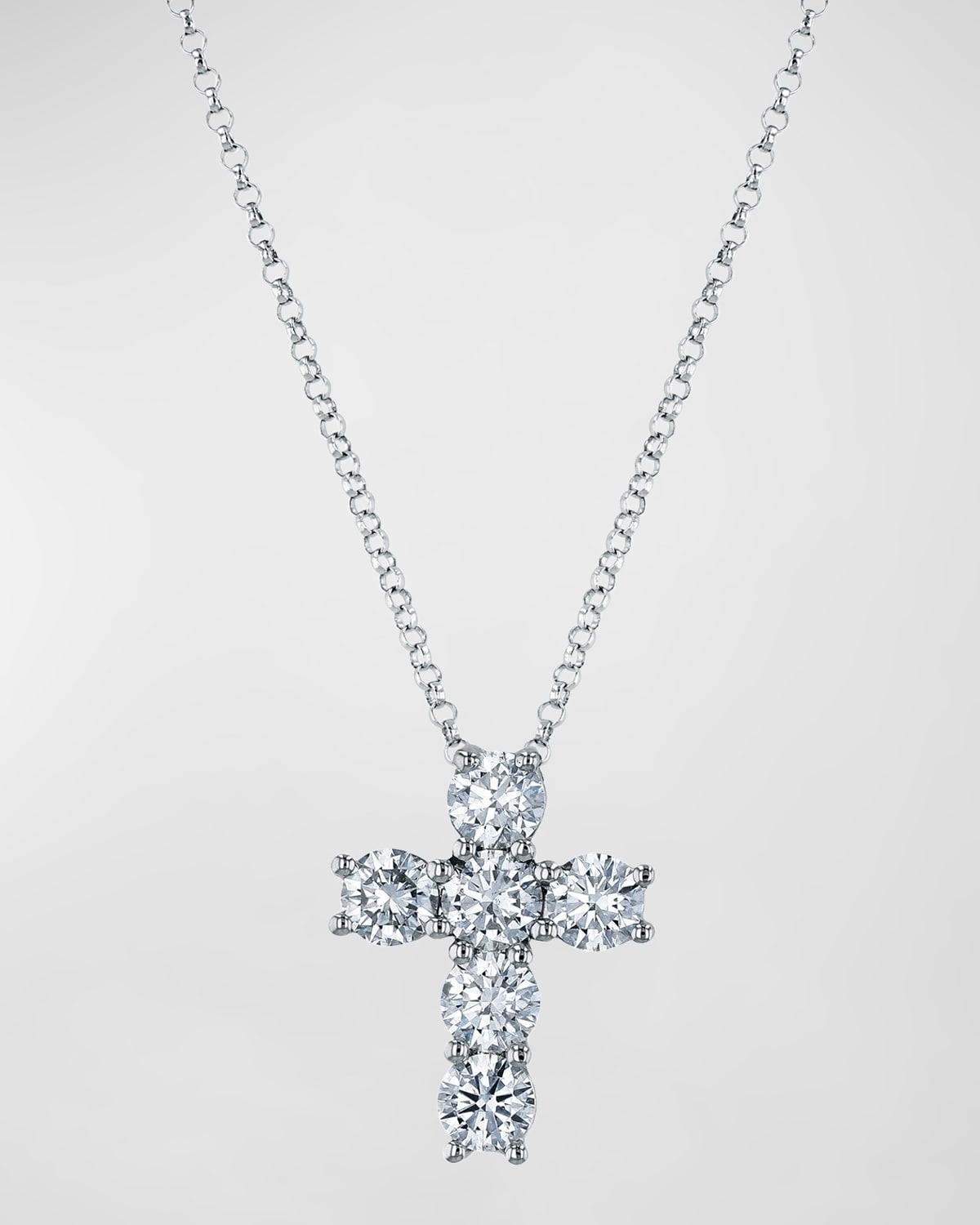 Neiman Marcus Diamonds 18k Gold 6-Stone Shared Prong Round Diamond Cross Necklace, 0.90tcw, 16"L