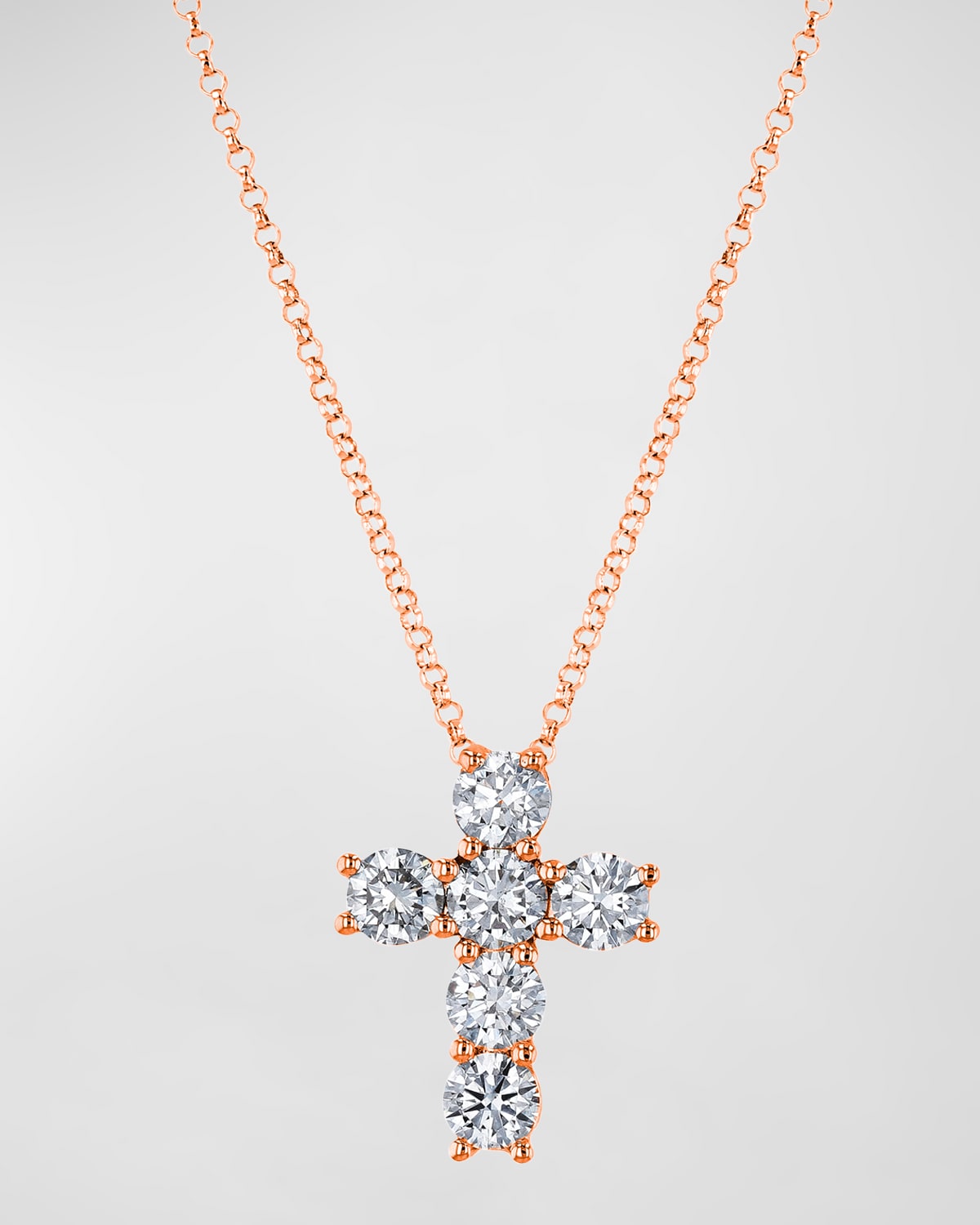 Neiman Marcus Diamonds 18k Gold 6-Stone Shared Prong Round Diamond Cross Necklace, 0.90tcw, 16"L