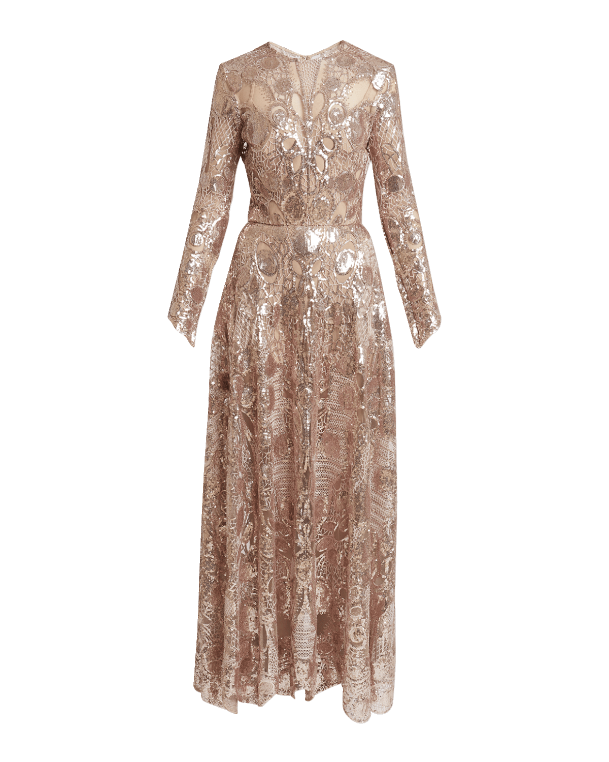 Elie Saab Sequin Embroidered Tulle Long-Sleeve Gown