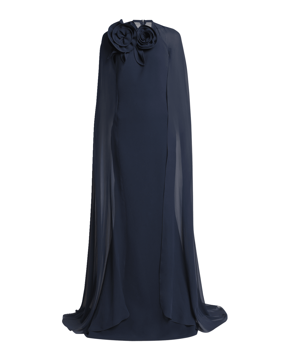 Elie Saab Flower-Neck Cape Trumpet Gown