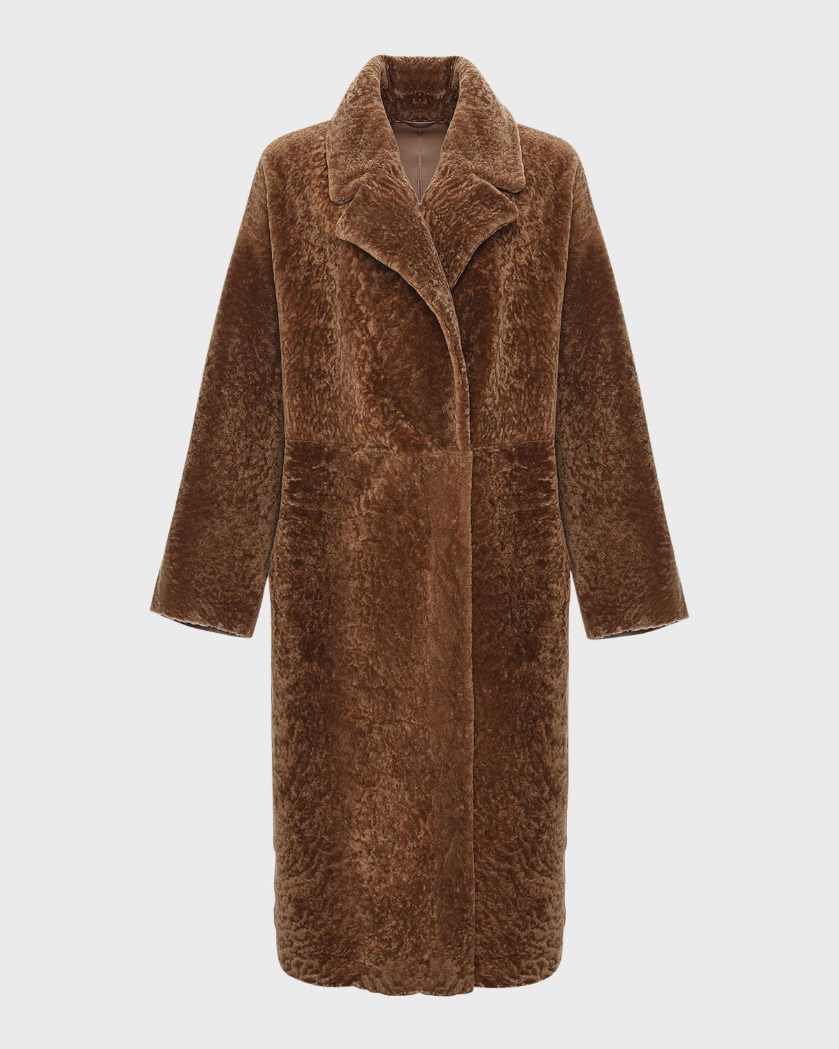 Gorski Reversible Textured Lamb Shearling Long Coat