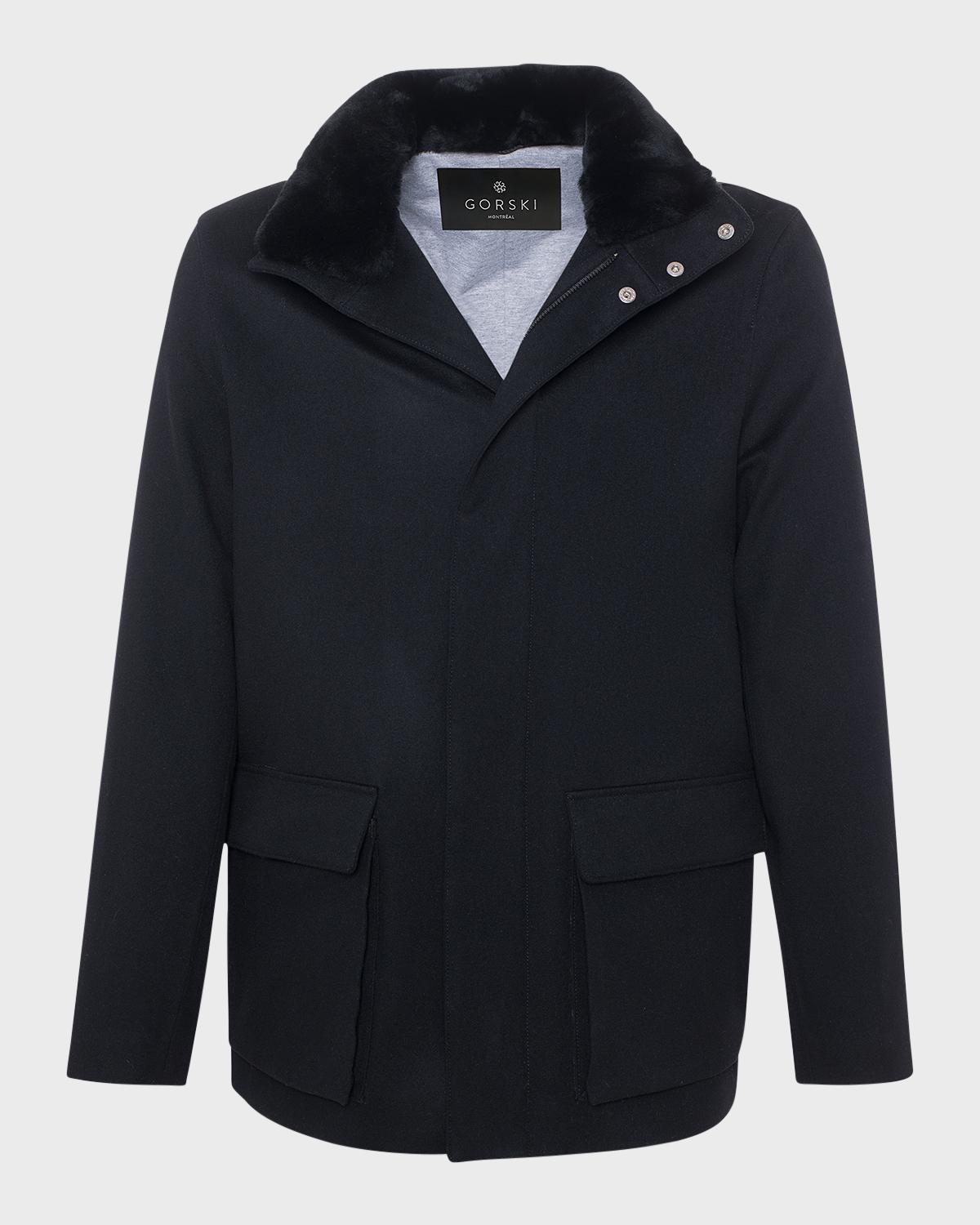Gorski Men's Loro Piana Wool Jacket with Detachable Lamb Shearling Collar