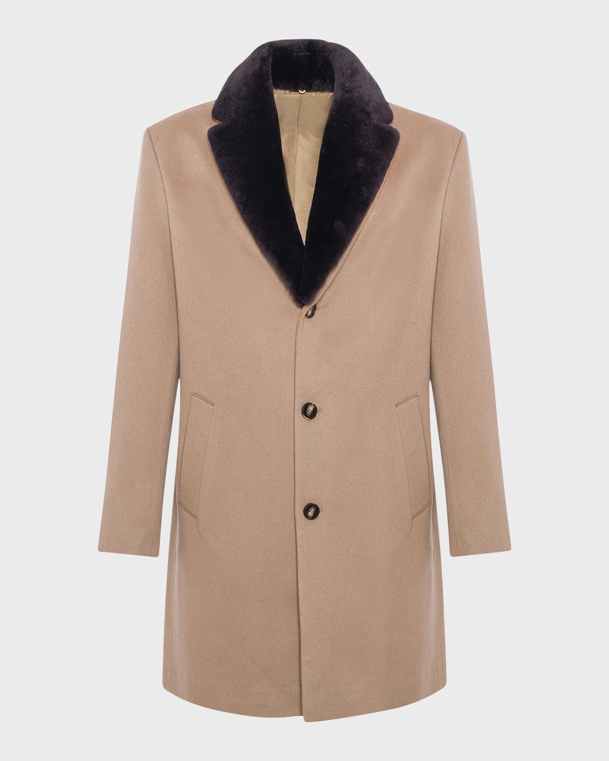 Gorski Men's Loro Piana Cashmere Short Coat with Detachable Lamb Shearling Collar