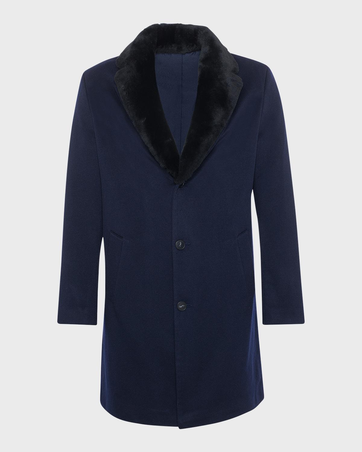 Gorski Men's Loro Piana Cashmere Short Coat with Detachable Lamb Shearling Collar