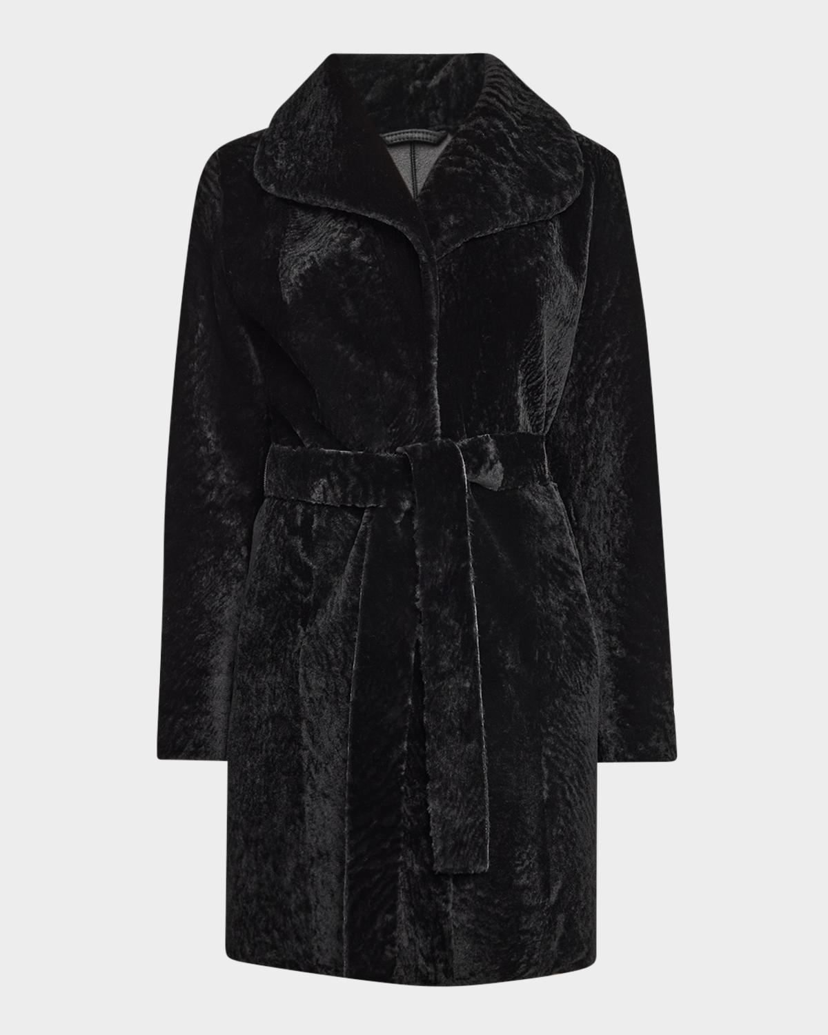 Gorski Textured Lamb Shearling Reversible Stroller Coat With Belt