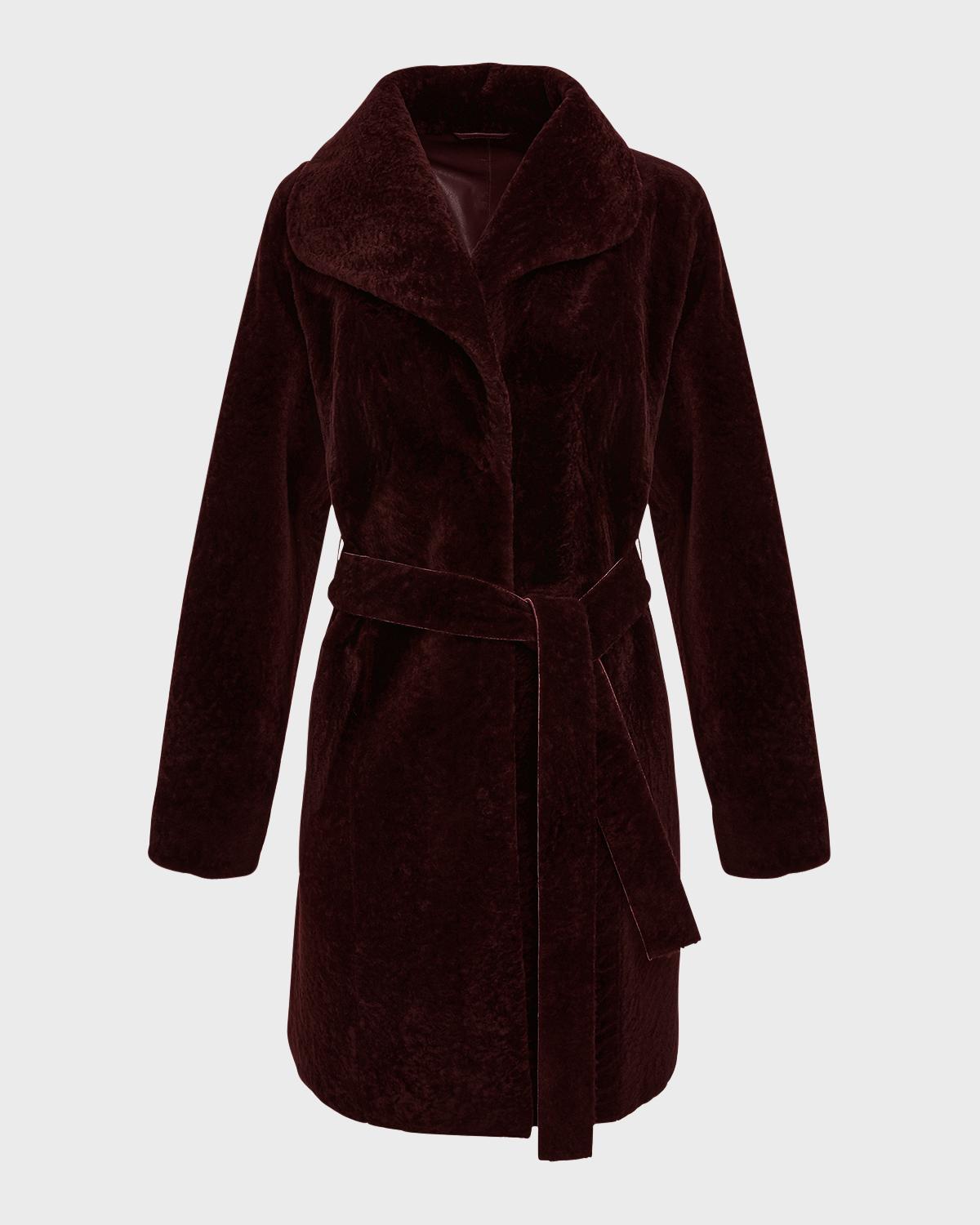 Gorski Textured Lamb Shearling Reversible Stroller Coat With Belt