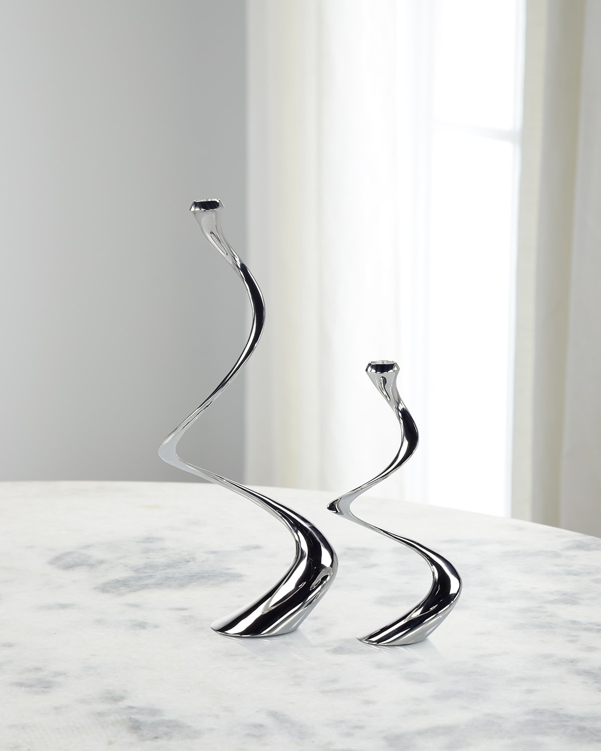 John-Richard Collection Silver Spiral Candleholders, Set of 2