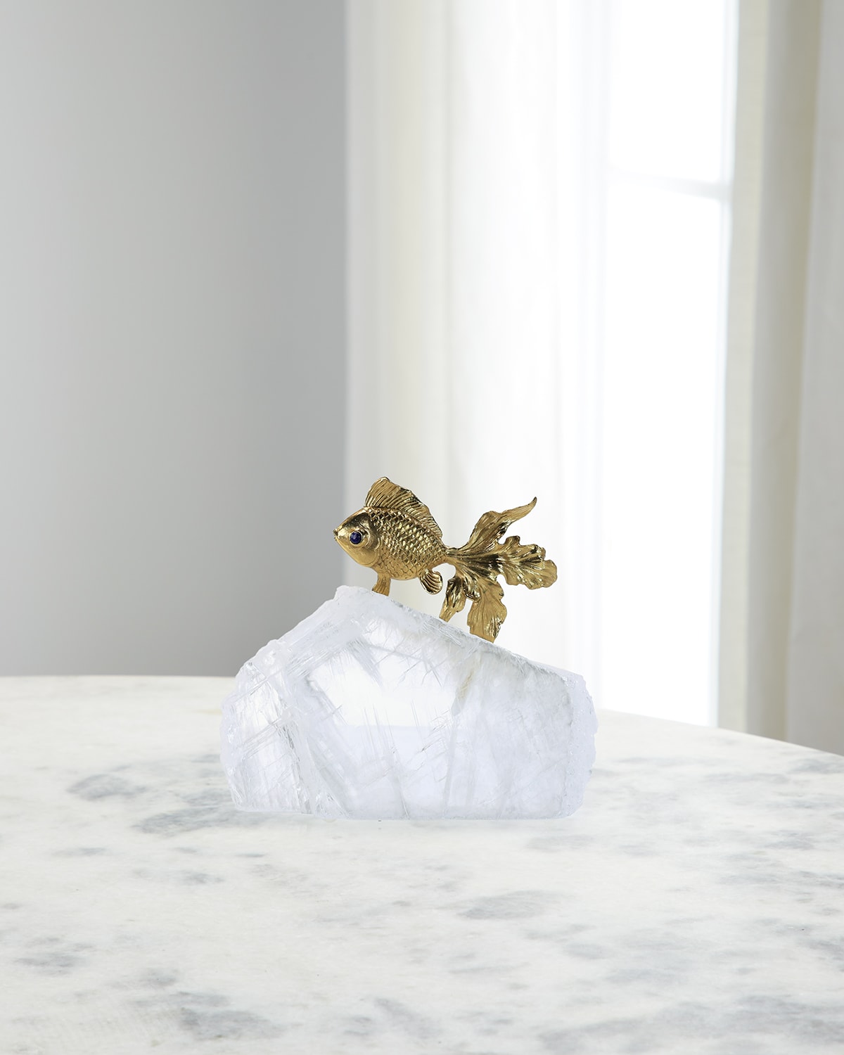 John-Richard Collection Fantail Goldfish 8" Sculpture on Selenite II