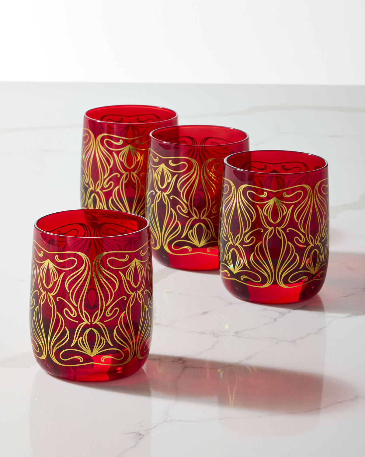 Neiman Marcus Holiday Red Double Old Fashioned Glasses, Set of 4