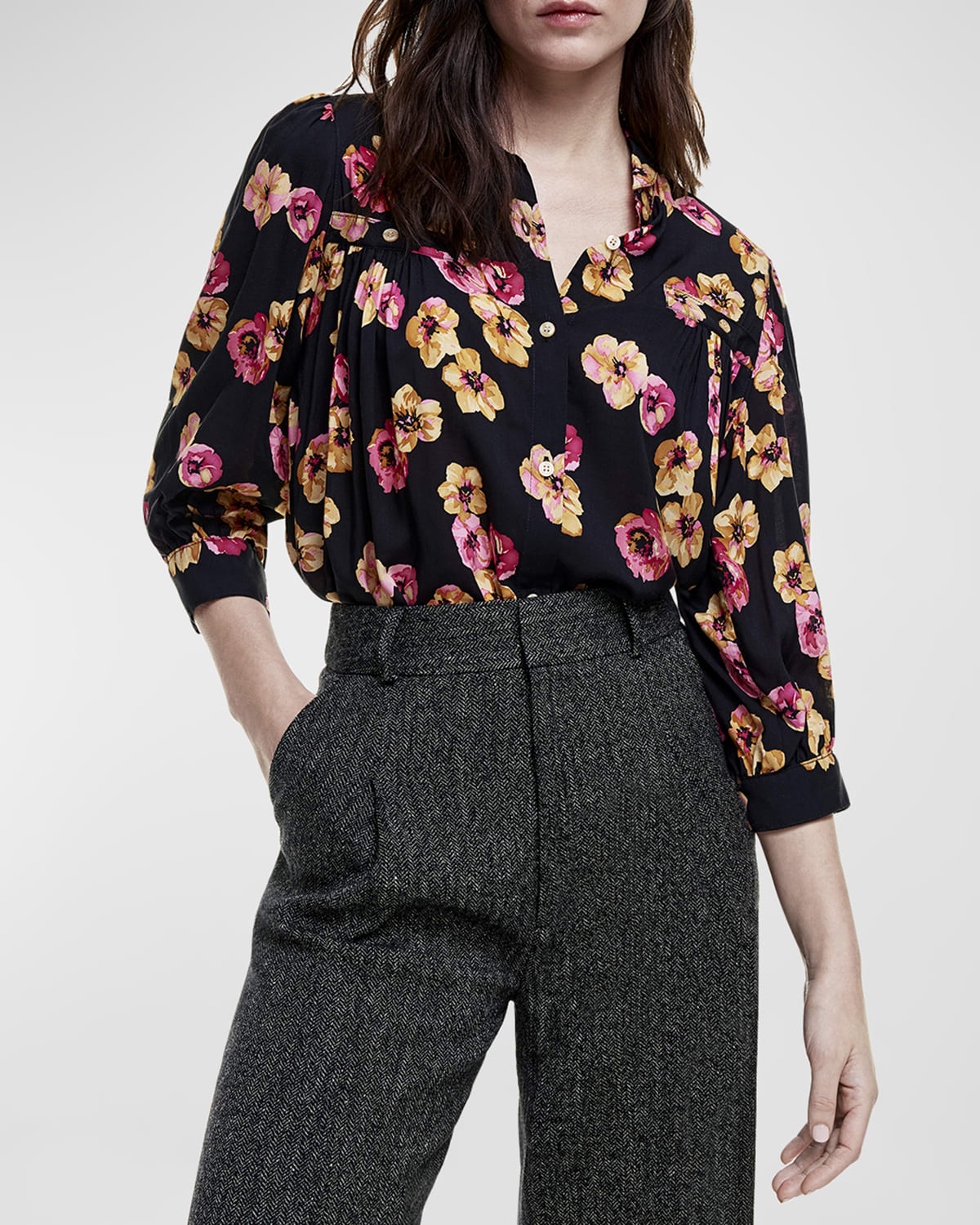 Smythe Floral Shirred Pocket Blouse