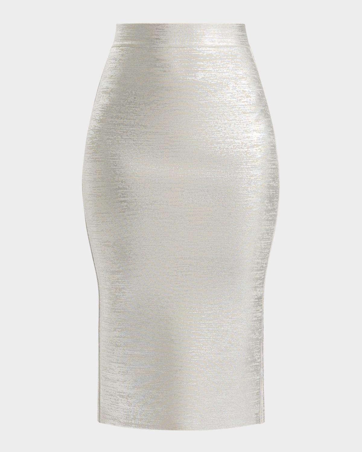 Hervé Léger Elena Metallic Midi Pencil Skirt