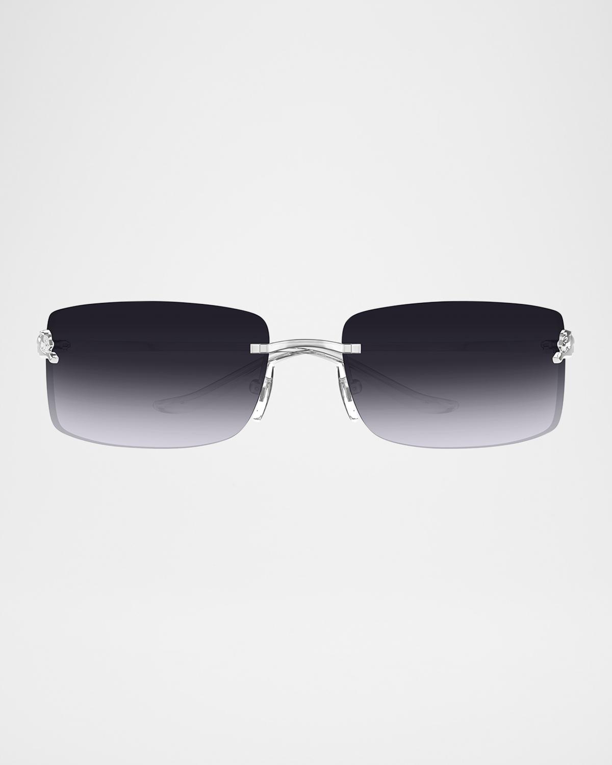 Panthère Rimless Rectangular Sunglasses in Silver Metal