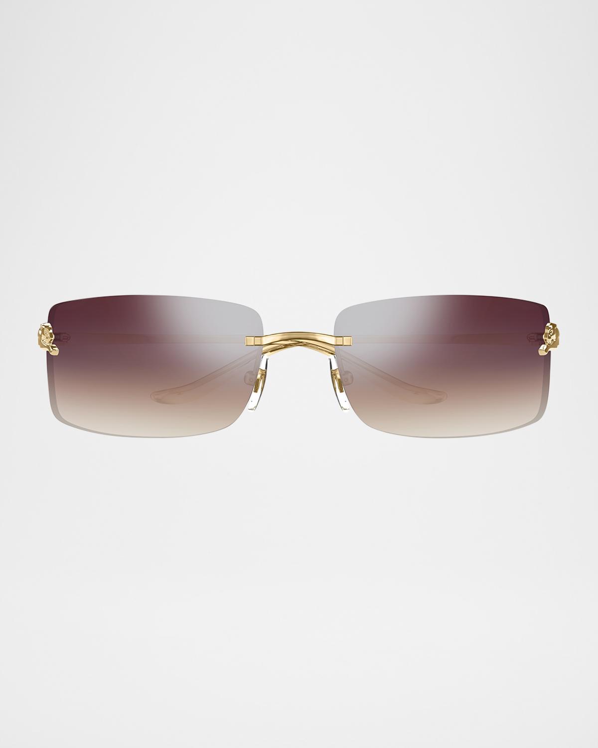 Cartier Panthère Rimless Rectangular Sunglasses in Silver Metal