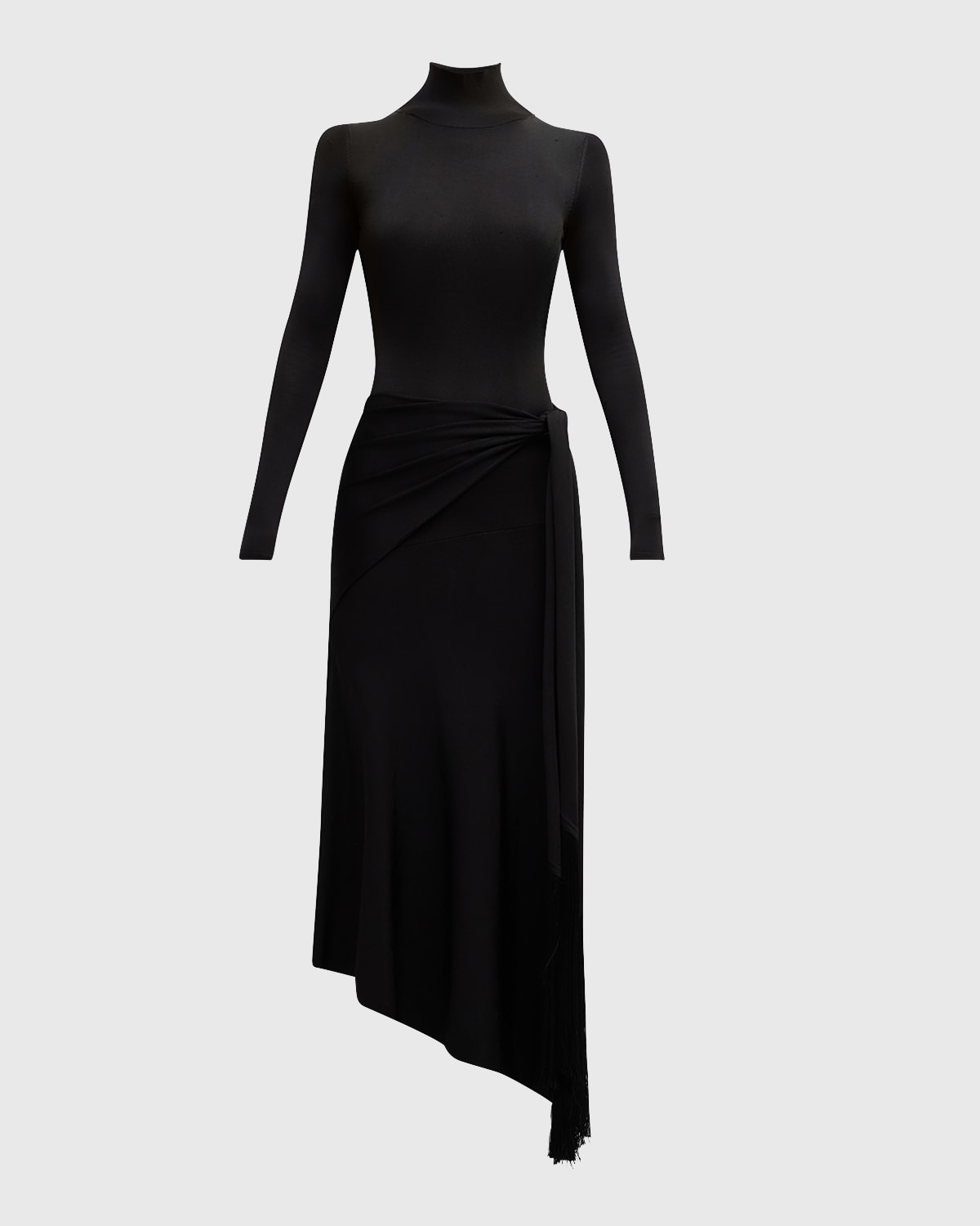 Adam Lippes Turtleneck Scarf-Waist Knit Midi Dress