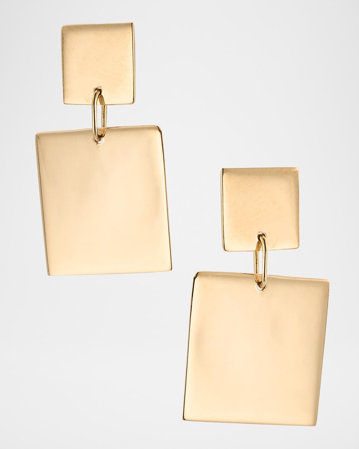 14K Yellow Gold Double Square Dangle Earrings