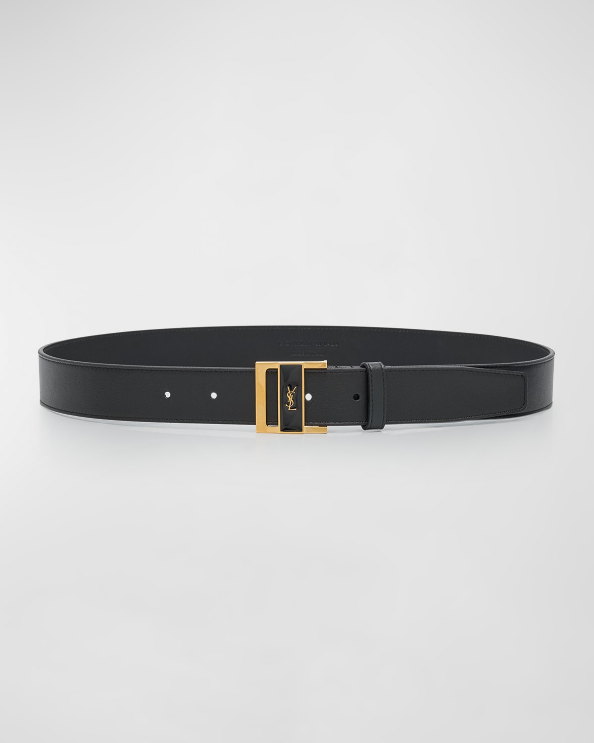 Saint Laurent Cassandre Leather Skinny Belt In Black