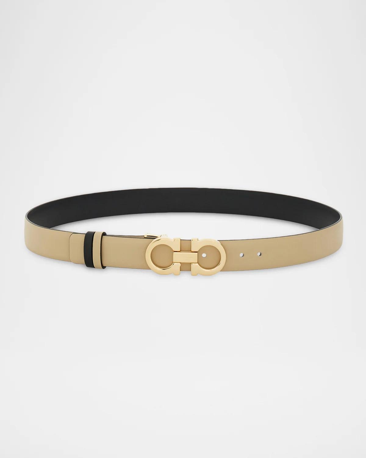 Ferragamo Mediterranean Gancini Leather Skinny Belt In Stone  N