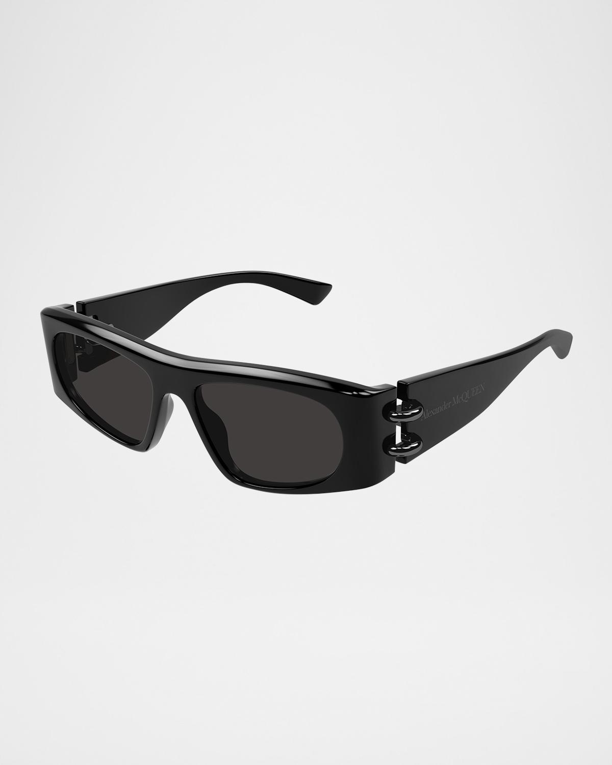 McQueen Men's AM0471SM Acetate Rectangle Sunglasses