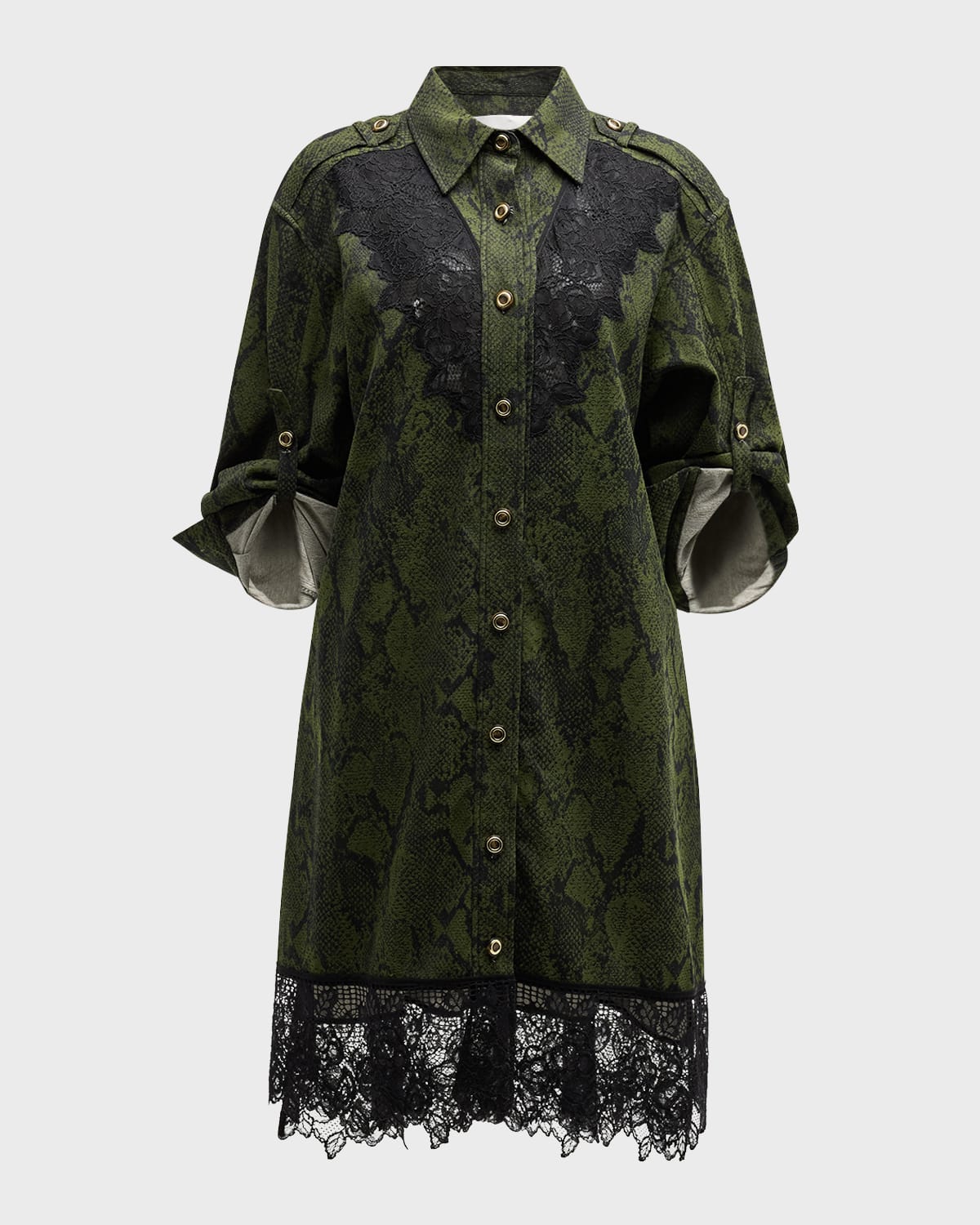 3.1 Phillip Lim Long-Sleeve Snake-Print Lace Shirtdress