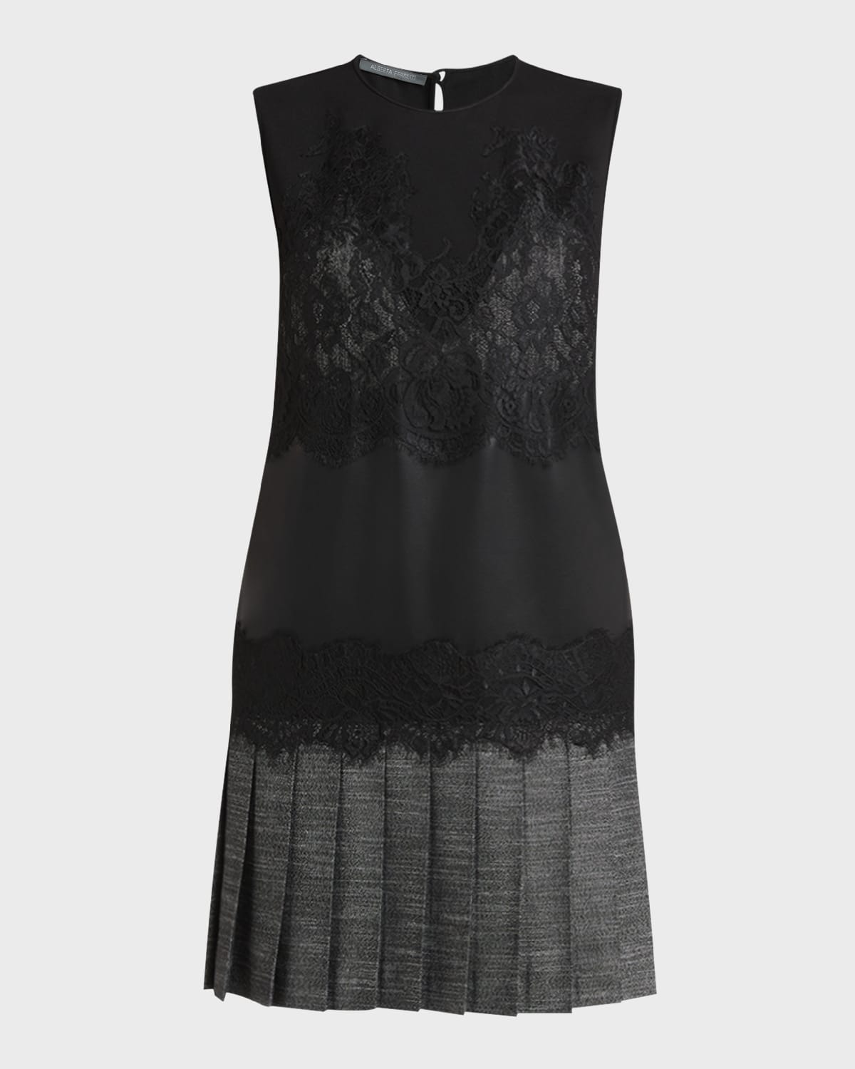 Alberta Ferretti Lace Sleeveless Pleated Mini Dress