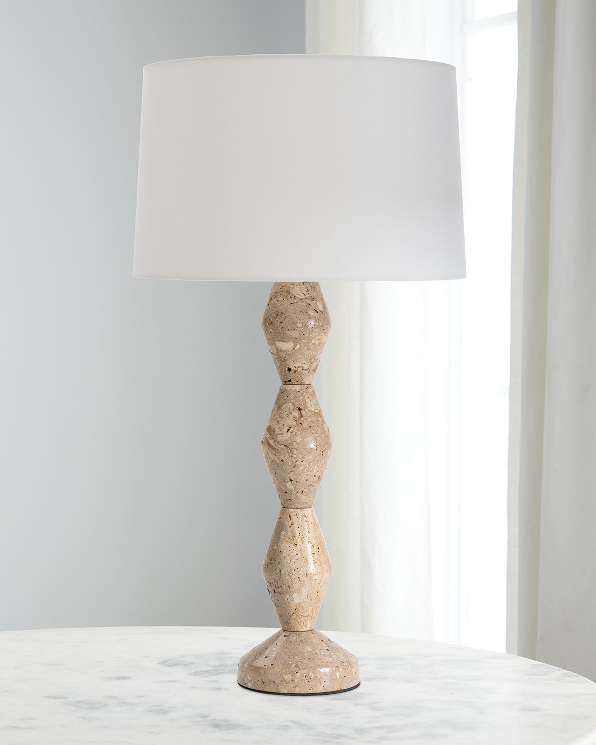Regina Andrew Crew 30" Travertine Buffet Lamp, Natural Linen Shade