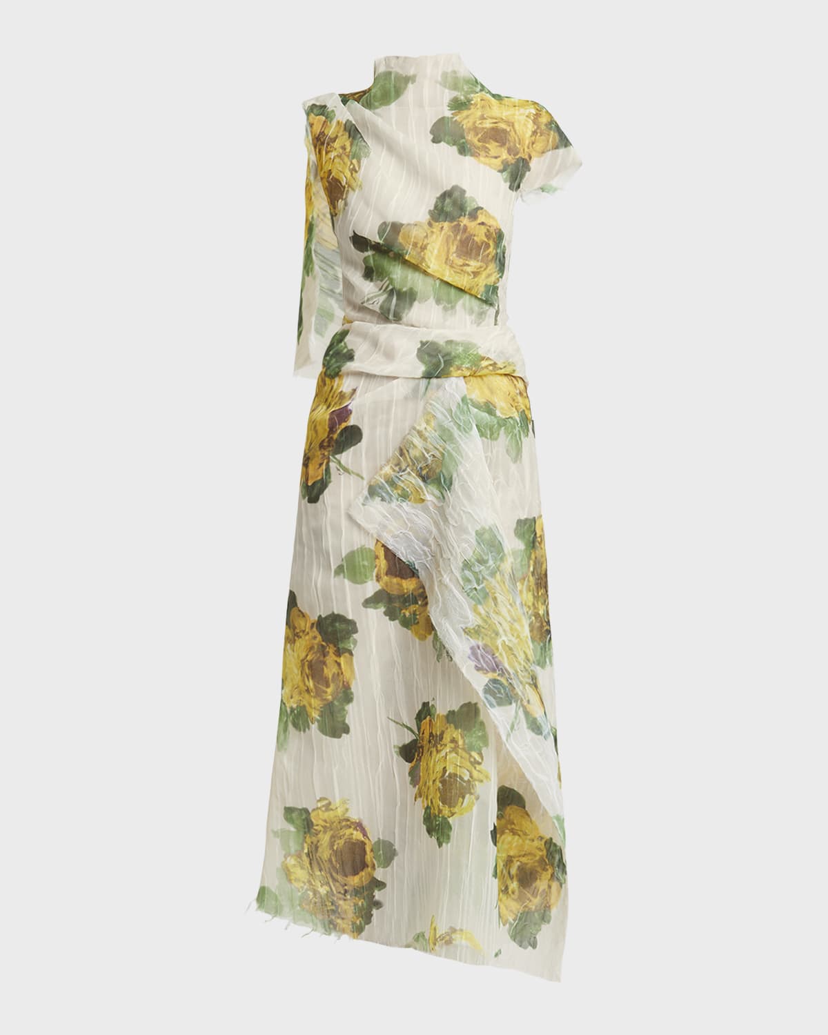 Erdem Floral Draped Crinkle Midi Wrap Dress