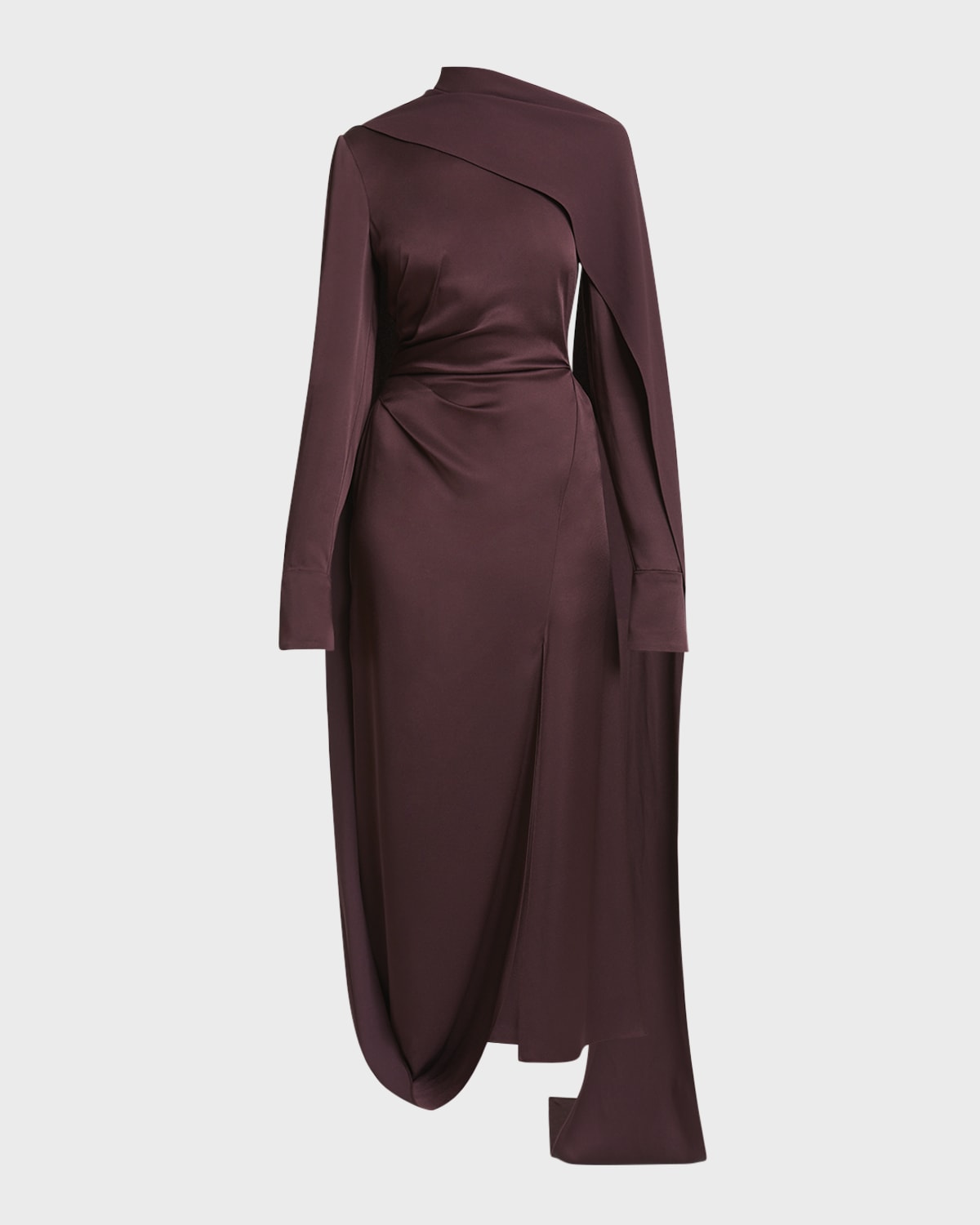 Erdem Long-Sleeve Draped Scarf Satin Maxi Dress