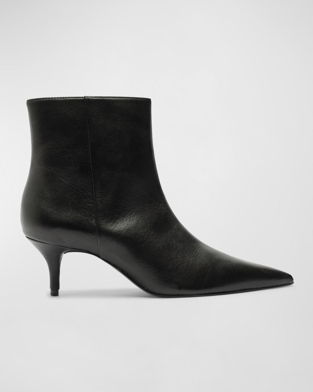 Schutz Mikki Leather Kitten Zip Booties