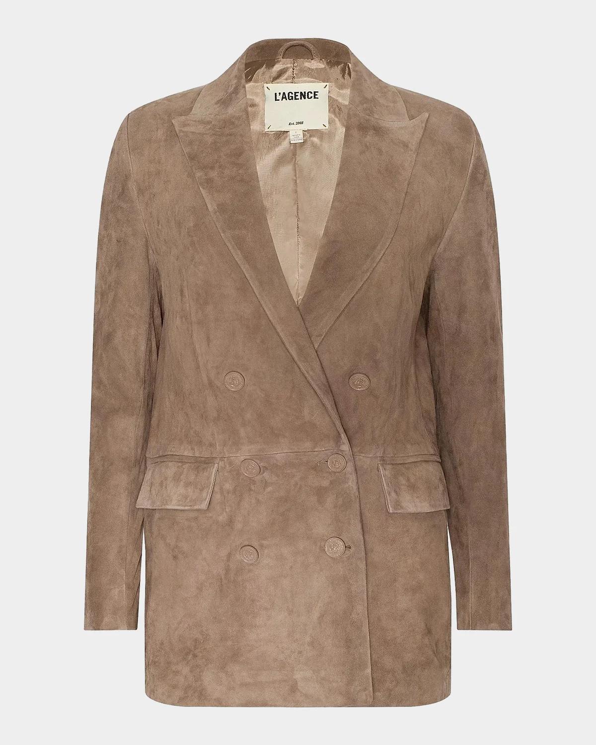 L'AGENCE Aimee Oversized Suede Blazer In Cardamom Suede