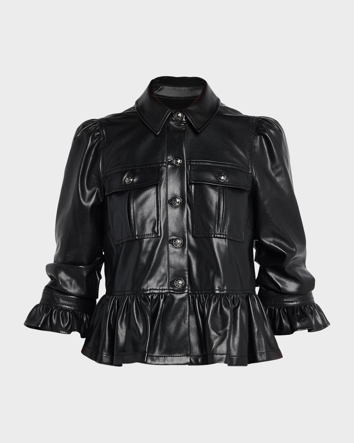 Cinq À Sept Delanie Ruffled Vegan Leather Jacket In Black