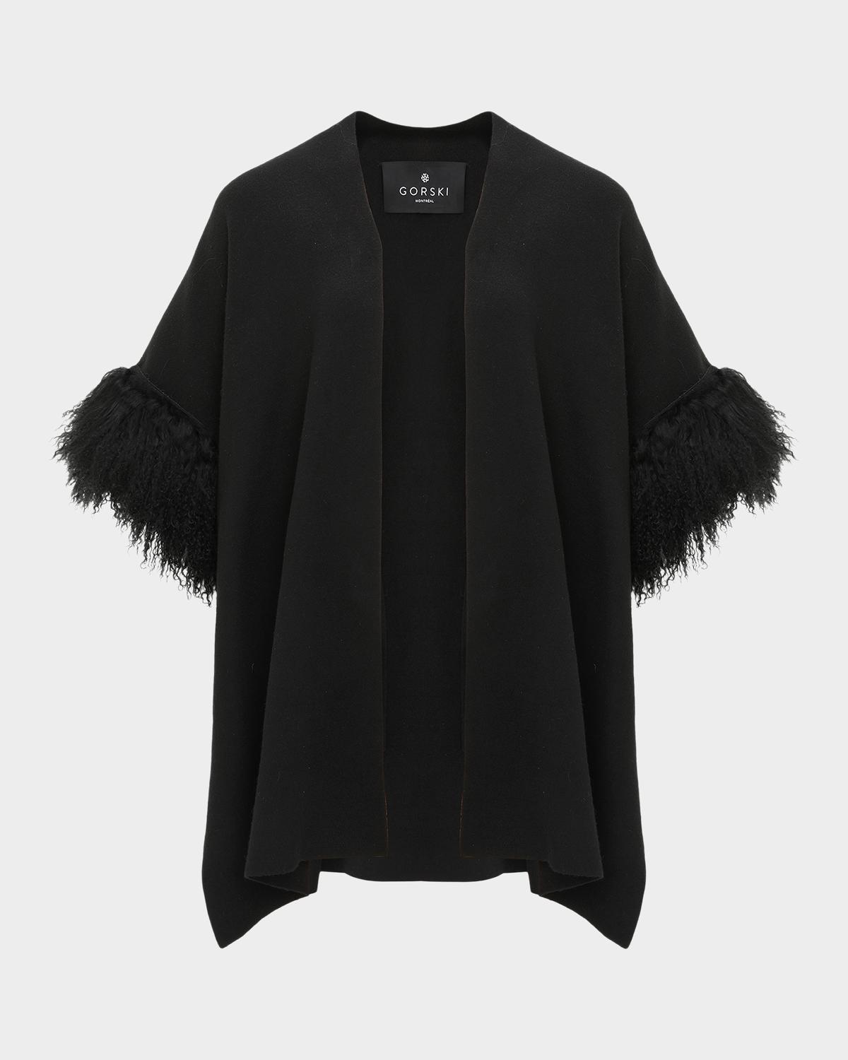 Gorski Knit Wool Vest With Mongolian Lamb Cuffs