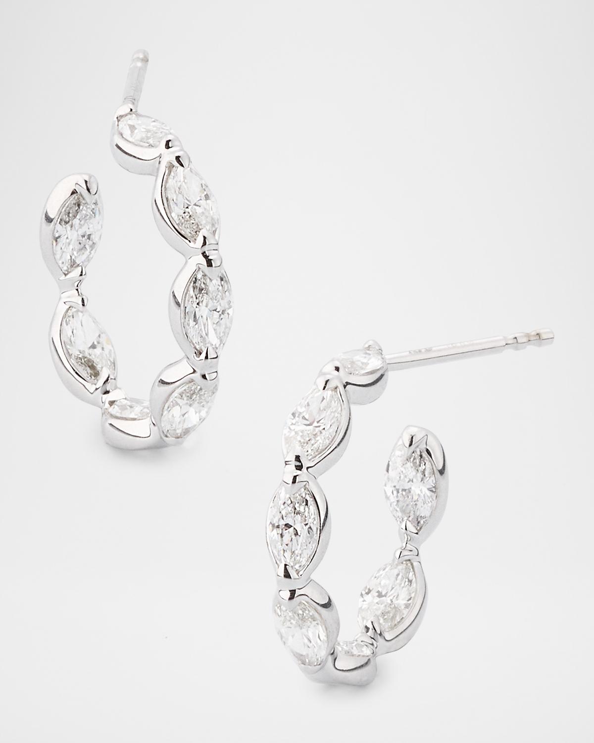 18K White Gold Inside Out Diamond Hoop Earrings, 2.10tcw, 0.5"L