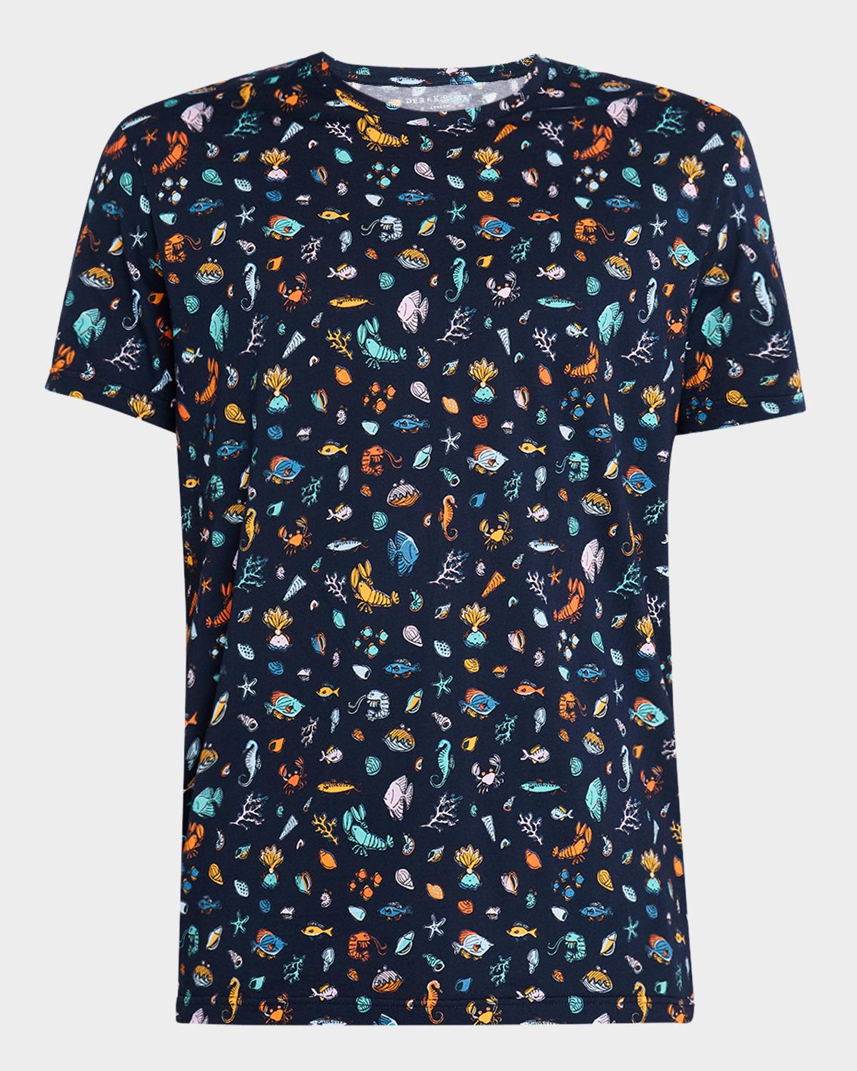 Derek Rose Men's Robin Sea Creatures Print Crewneck T-Shirt