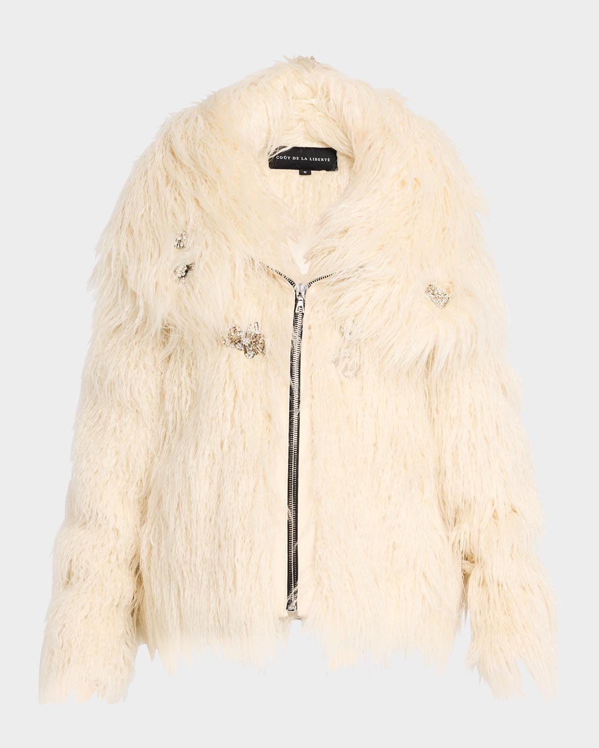 Coût De La Liberté Cory Embellished Faux Fur Coat