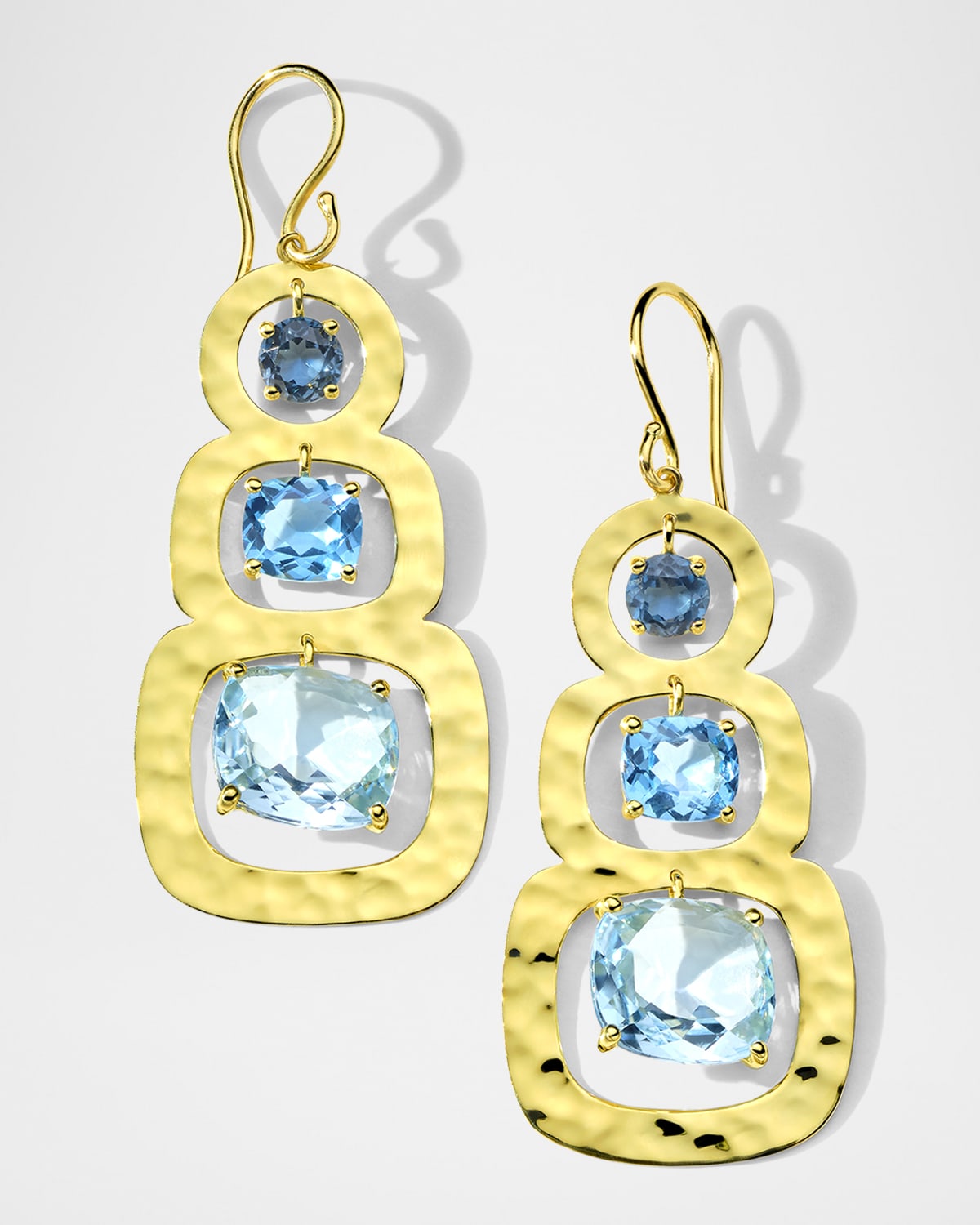 Ippolita Rock Candy Rainbow Crinkle 3-Stone Earrings in 18K Gold