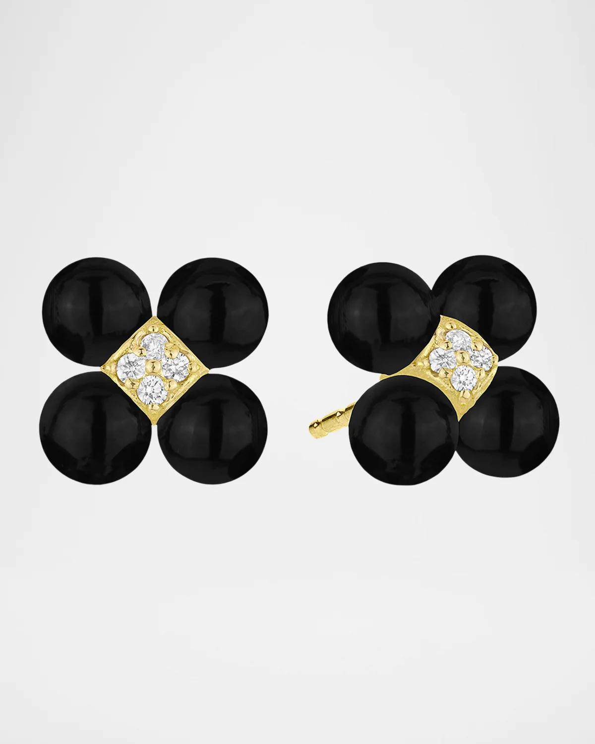 18K Yellow Gold Black Onyx and Diamond Sequence Earrings