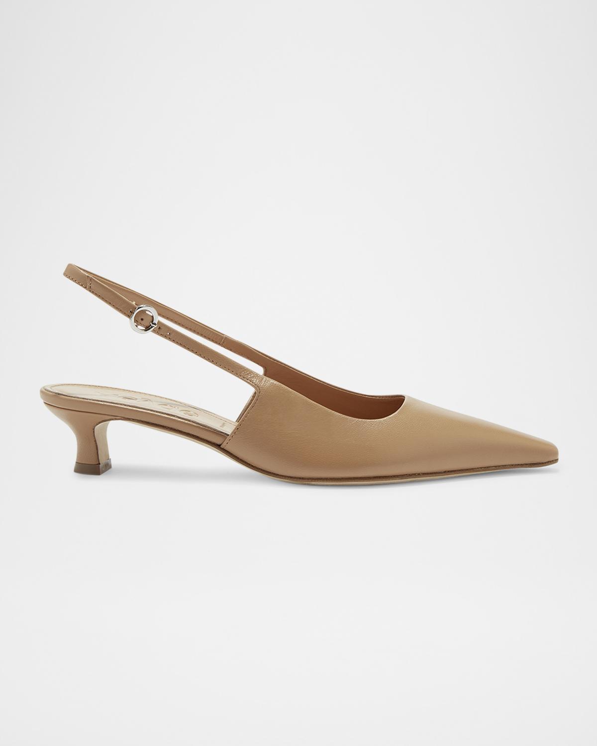 Aeyde Catrina Leather Kitten-Heel Slingback Pumps