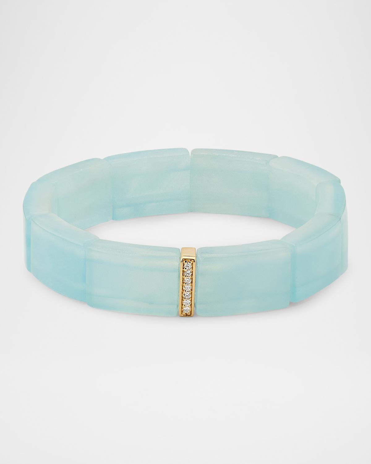 Small Single Row Pave Spacer on Aquamarine Rectangle Bead Bracelet